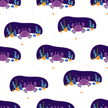 Su altı Kusursuz Düzen. Tatlı yengeç ve deniz yosunu, kumlu deniz yatağı.