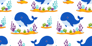Şirin Mavi Balina ve Bitki yosunlarıyla Deniz Desensiz Kalıp