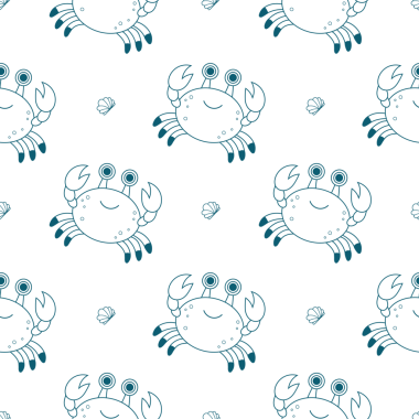 Sevimli Yengeç Denizi Hayvanı ile Kusursuz Desen. Çizgi çizimi