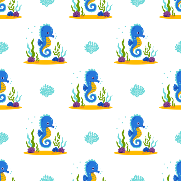 Su altı Kusursuz Düzen. Deniz yatağında yosunlu şirin deniz atı.