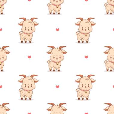 Kusursuz desenli, Bell 'li Şirin Küçük Keçi. Mutlu Çizgi Filmler Komik Çiftlik Hayvanları