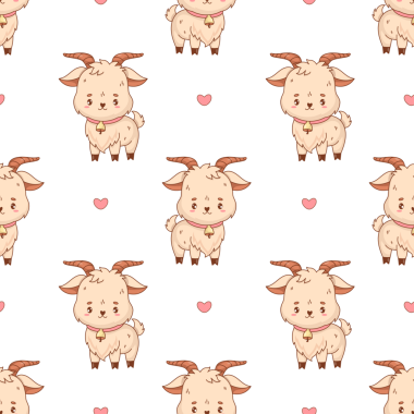 Kusursuz desenli, Bell 'li Şirin Küçük Keçi. Mutlu Çizgi Filmler Komik Çiftlik Hayvanları