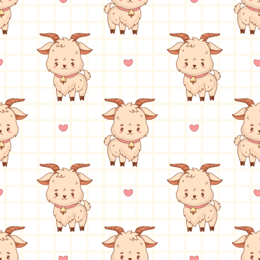 Kusursuz desenli, Bell 'li Şirin Küçük Keçi. Mutlu Çizgi Filmler Komik Çiftlik Hayvanları