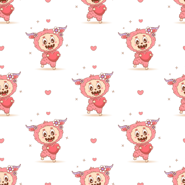 Kusursuz desenli, kalbi olan sevimli pembe canavar.