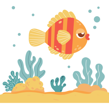 Tatlı Çizgi Film Balık ve Deniz Bitkileri, deniz tabanında algler ve mercanlar