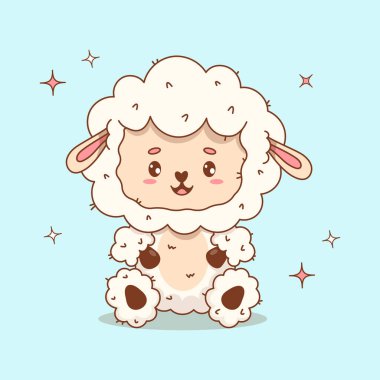 Şirin Beyaz Koyun. Sevimli Çiftlik Hayvanı. Mutlu çizgi film kawaii karakteri. Vektör çizimi. Çocuk koleksiyonu 