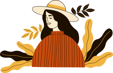 Şık bir sonbahar kadını Yapraklarla şapkalı