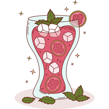 Buz ve nane yapraklı pembe Guava tropikal kokteyli.