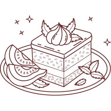 Ana hatlarıyla Guava tatlı kek, içinde nane yaprakları ve tropikal meyve dilimleri olan kek.