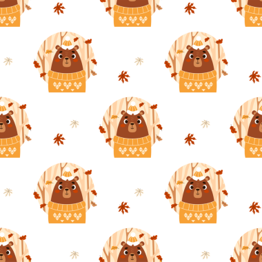 Güz Yapraklı Şirin Sade Sonbahar Ayısı ile kusursuz desen