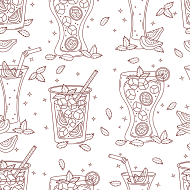 Guava 'lı Kusursuz Kalıp Tropikal Meyveli Kokteyl. Çizgi çizimi