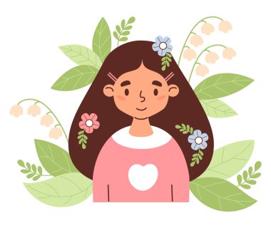 Çiçek ve Yapraklı Şirin Bahar Kızı. 