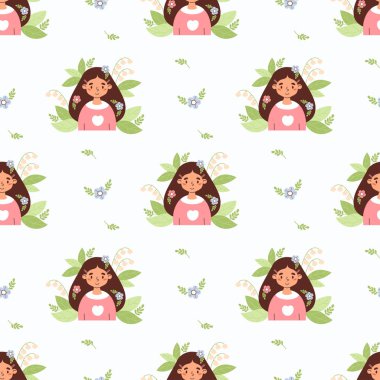 Vadinin çiçekli zambağı ve Beyaz Arkaplanda Yapraklar 'la kusursuz bahar şablonu. Vektör düz çizim. Mevsimlik tasarım, ambalaj, duvar kağıdı ve tekstil şablonu. Yapay zeka değil 