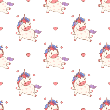 Romantik, kusursuz bir düzen. Kalpli şirin küçük tek boynuzlu at. Komik Tatil Çizgi Filmi Atı