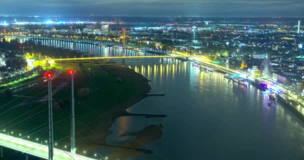 Dusseldorf Germany Night Timelapse City Skyline Rhine River Duesseldorf Light — Vídeo de Stock