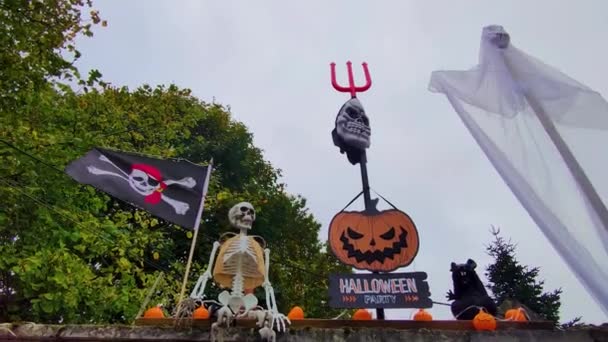 Feliz Halloween Fiesta Callejera Invitación Fondo Una Pequeña Comuna París — Vídeos de Stock