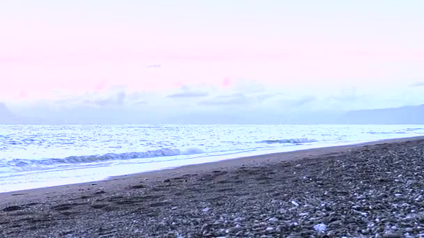 海の上の絵のような夕日 海の向こうに広がるピンクとブルーの美しい夕日 — ストック動画