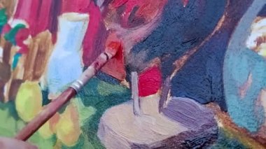 Çemberdeki Sanatçının Fırçası Suluboya, Gouache, yağ, Tempera ve Akrilik Boya Kullanıyor. Çağdaş Sanat Tablosu, Yaratıcı, Çağdaş ve Başarılı Güzel Sanatlar Sanatçısı Bir Başyapıt Resmediyor.