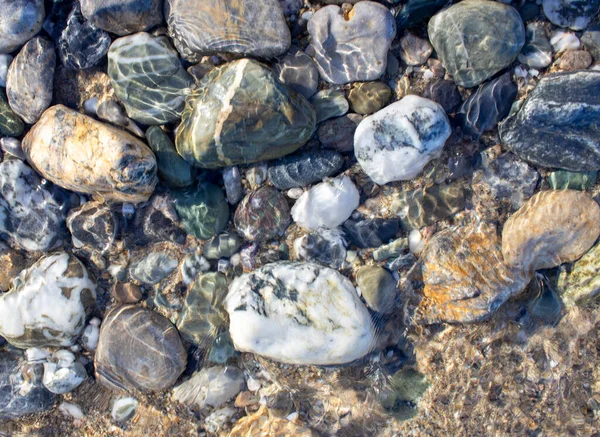 Rocks Water Background Pebble Stones Close Vacation Holiday Recreation Beach — Stock Photo, Image