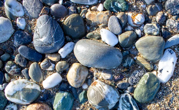 Abstrakter Hintergrund Mit Runden Kieselsteinen Urlaub Erholung Strand Konzept Hochwertiges — Stockfoto