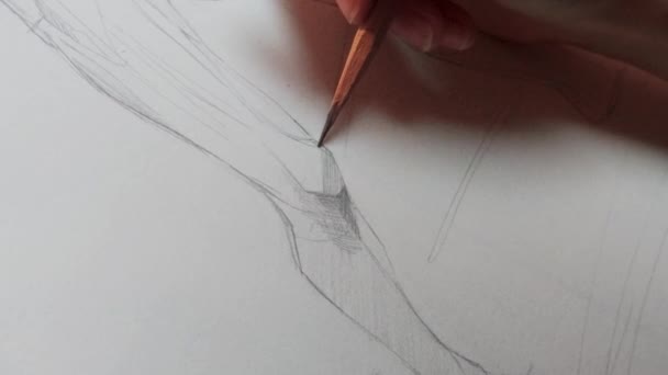 Artist Makes Sketch Future Picture Young Woman Artist Draws White — Vídeos de Stock