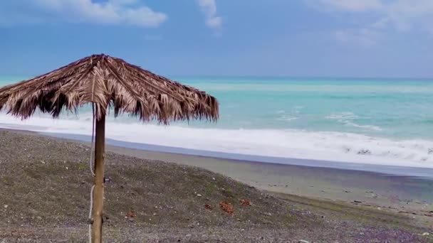 Cinematic Beautiful View Palm Umbrella Tropical Beach Amazing Place Romantic — Video Stock