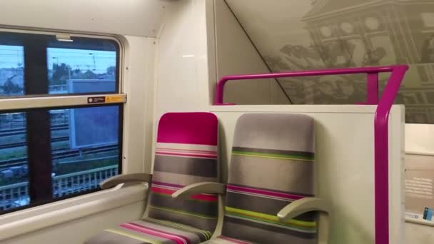Modern Train Motion Colored Seats Paris France Passenger Train Car — Video Stock