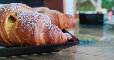 Morning Breakfast With Coffee and Croissants. Breakfast, Croissant on the Table.