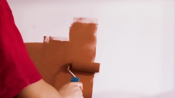 Peinture Murale Rouleau Peint Mur Avec Peinture Brune Maître Applique — Video
