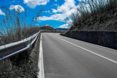 Orman ve Dağlardaki Dönemeç Yol İşareti. Tepedeki Viraj Yolu İşareti.