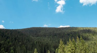 Karpatlar 'ın Güzel Bulutlu Panoramik Manzarası, Ukrayna.