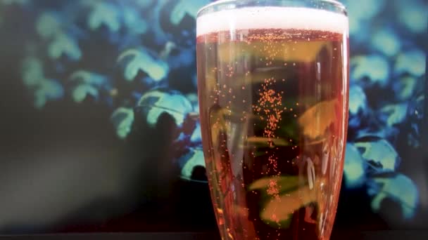 Verre Est Rempli Champagne Noël Lumineuse Nuit Festive — Video