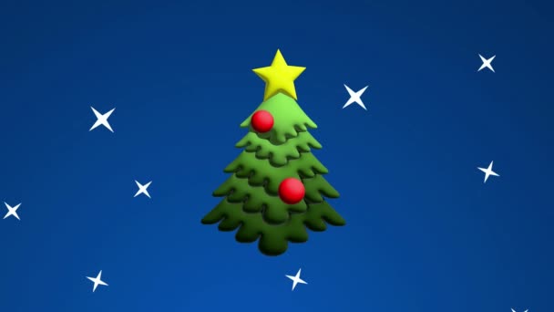 赤い大きなボールでかわいいクリスマスツリー テキストのためのスペースをコピー 3D効果 — ストック動画