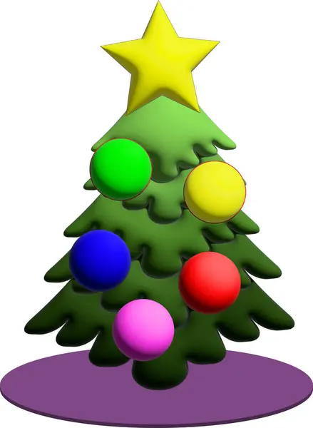 Árbol Navidad Verde Con Una Estrella Podio Redondo Decoraciones Navidad — Foto de Stock