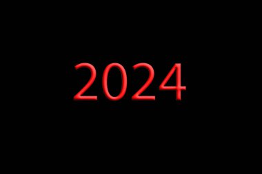 2024 logo metin tasarımı ile illüstrasyon. Siyah arkaplanda kırmızı sayılar.