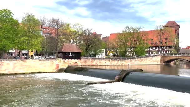 Miasto Rzekami Mostami Niemczech Piękna Norymberga Bawaria Niemcy — Wideo stockowe