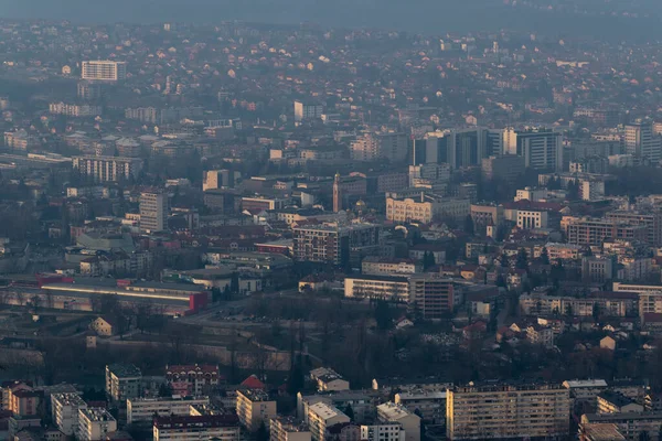 Stadtbild Von Banja Luka Smog Ungesunde Luftverschmutzung Großstädten — Stockfoto