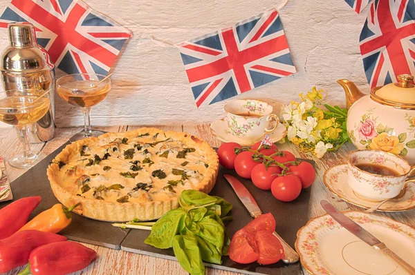 Stock image King  Charles and  Queen Camilla   Coronation  Official Coronation Dish  Spinach Quiche  for  street  parties  ta  party 