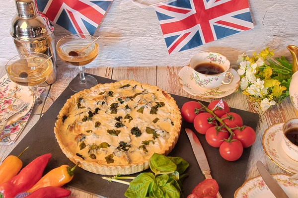 Stock image King  Charles and  Queen Camilla   Coronation  Official Coronation Dish  Spinach Quiche  for  street  parties  ta  party 