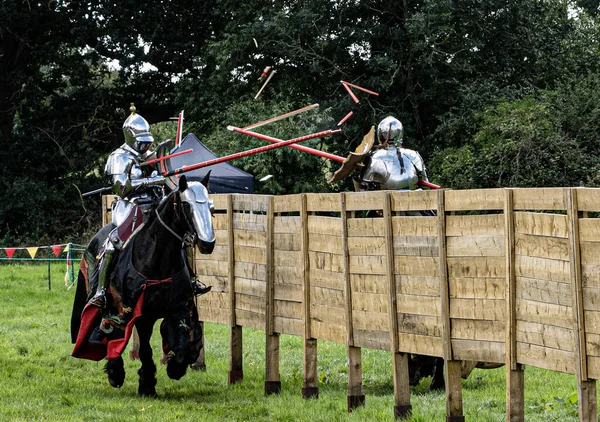 Jousting Kights Smashing Lances Together Kenilworth Castle England — Stock Photo, Image