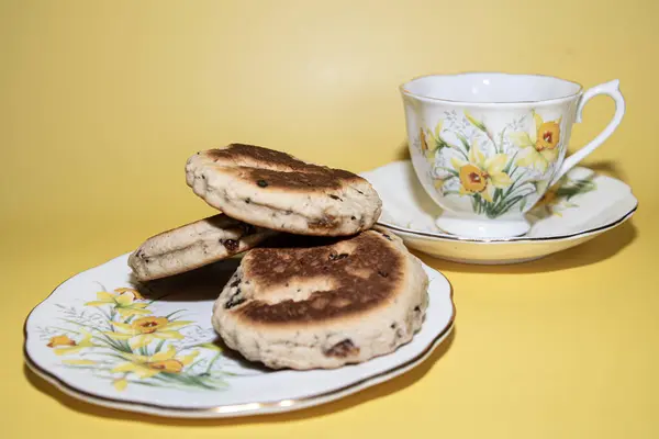 stock image Celebrate  St davids  day  with  fine  china  vintage  party  welsh  cakes  welsh  national  flag  