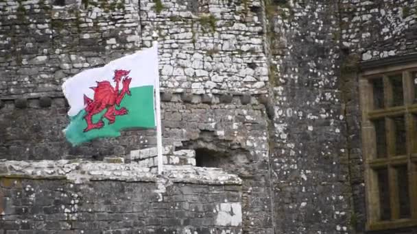 Welsh Vlag Van Wales Een Paal Waait Wind — Stockvideo