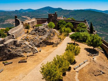 Inner view of of the medieval Castle of Marvao with defense walls and watchtower, Portalegre district, Portugal