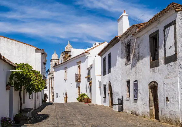Stunning Cobblestone Alley Traditional White Houses Monsaraz Walled Medieval Village — Stock Photo, Image