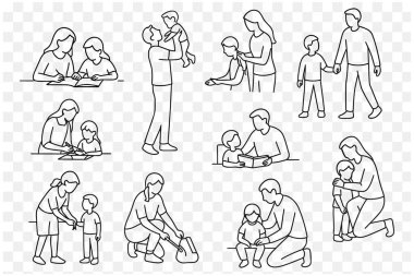 Aile Aktivitelerini Bağlama Sanatı Minimalist Çizgi Sanatı