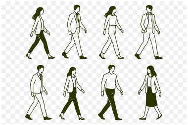Profesyonel Erkek ve Kadın Yürüyen İş Adamları Minimalist Çizgisi Sanat Seti