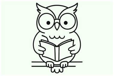  Şirin Baykuş Kitap Okuması Eğitici Hayvan Çizgisi Sanat Çizgisi İllüstrasyonu