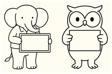  Düzenlenebilir Hayvan İleti İşaretleri Fil & Baykuş Tutma Boş Posterleri Çizimi