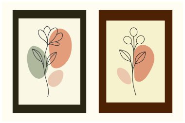  Boho Çiçek Hattı Resim Baskısı Minimum Botanik Duvar Sanatı ile Dünya Rengi Damlaları