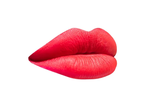 Sexy Plump Lips Sensual Red Lipstick Lip Woman Mouth Isolated — Stock Photo, Image